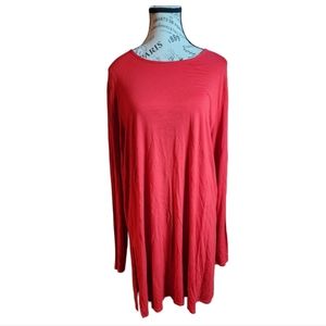 Eileen Fisher Coral Red Orange Mini Dress Tunic Top Long Sleeved Size X-Large